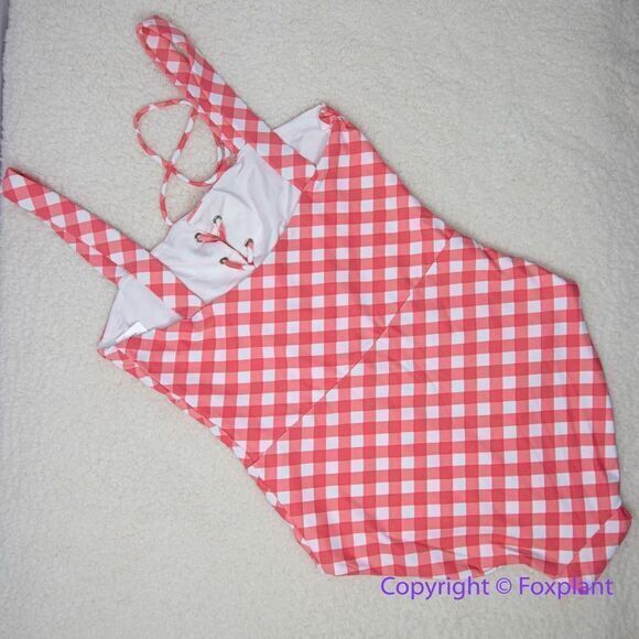 NEW Onia Raquel Barbiecore pink gingham check raquel one piece swimsuit, size M‎ - Picture 9 of 16